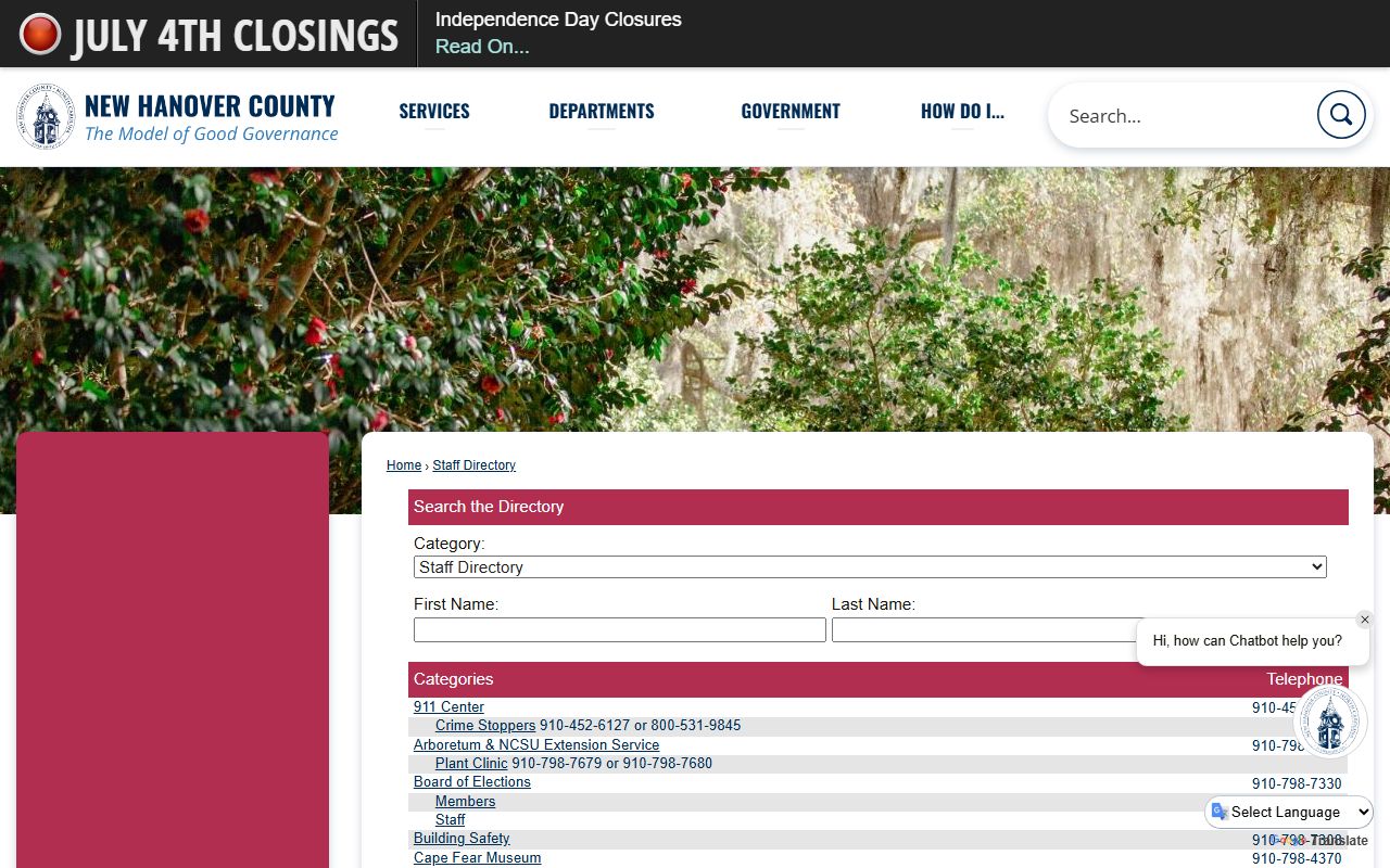 Wilmington phone directory New Hanover County staff directory