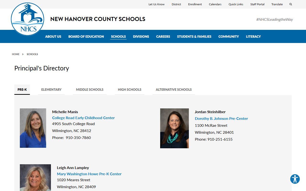 Wilmington phone directory New Hanover County Schools directory