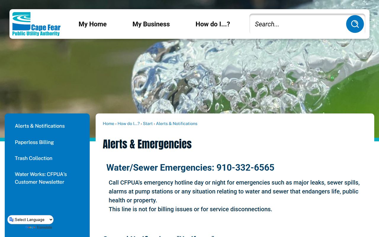 Wilmington phone numbers for CFPUA emergency and customer service